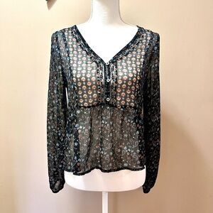 Hollister Sheer Long Sleeve Peasant Blouse Size Small